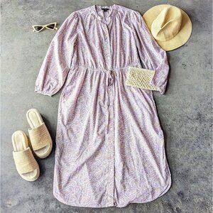 J. Crew Pink Beach Paisley Tie Waist Cotton Voile Midi Shirt Dress size 8
